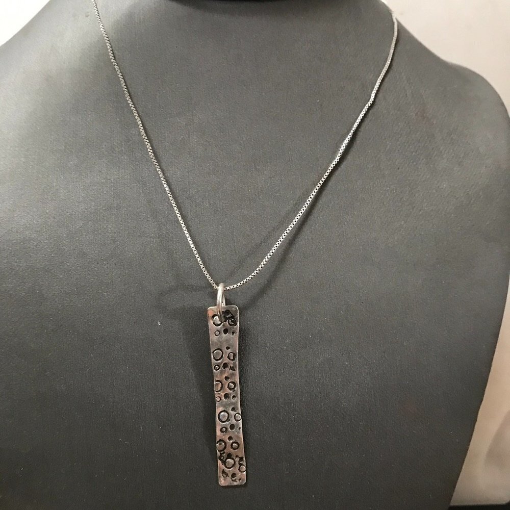 Southwestern Stamped Pendant Sterling Silver Bar necklace 925 .925 Handmade Gift - Picture 3 of 8